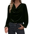 thumbnail image 2 of Velvet Tops for Women Elegant Cowl Neck Dressy Shirts Casual Loose Long Lantern Sleeve Flowy Blouse Trendy Tunic Winter Blouses Fashion Outfits, 2 of 6