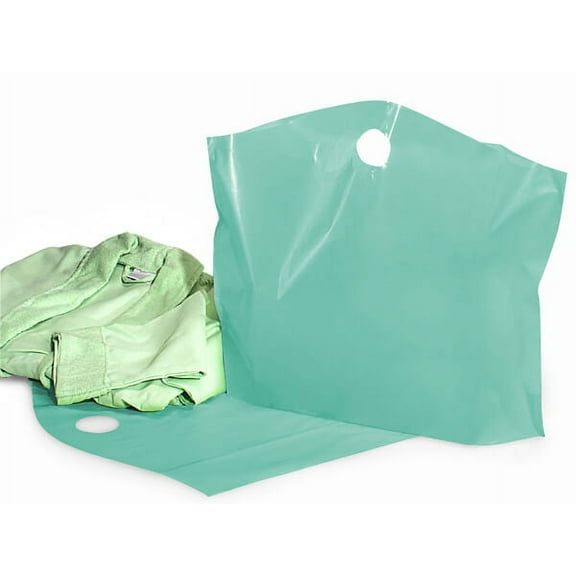 Pack Of 250, Solid Aqua Wave Top Bags Large 22 X 18 X 8" 25% Recycled 2.25 Mil As Shopping Bag Or For Gift Packaging