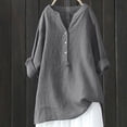 thumbnail image 2 of Women Plus Size Tops Summer V Neck Long Sleeve Tunic Shirts Cotton and Linen Casual Loose Blouses S-5XL, 2 of 3