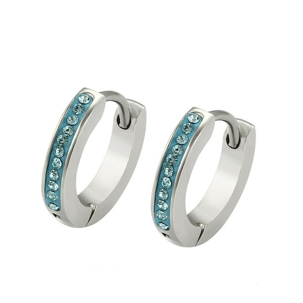 Arracadas Chicas P/ niña adulto Swarovski Oro Blanco 14K Lam azul Unitalla