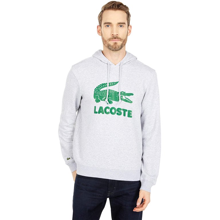 Lacoste Mens Long Sleeve Graphic Croc Hooded Sweatshirt Large Silver Chine Walmart.com