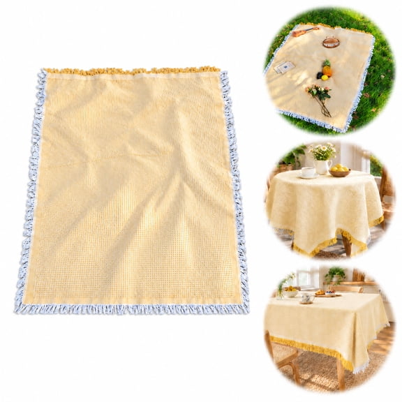 Foldable Picnic Blanket and Tassel Tablecloth, Outdoor Mat for Camping and Kitchen
