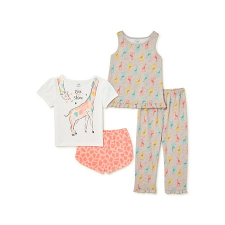 Cozy Jams Baby & Toddler Girls Pajama Tops, Tank, Shorts and Pants, 4-Piece Sleep Set, Sizes 12M-5T