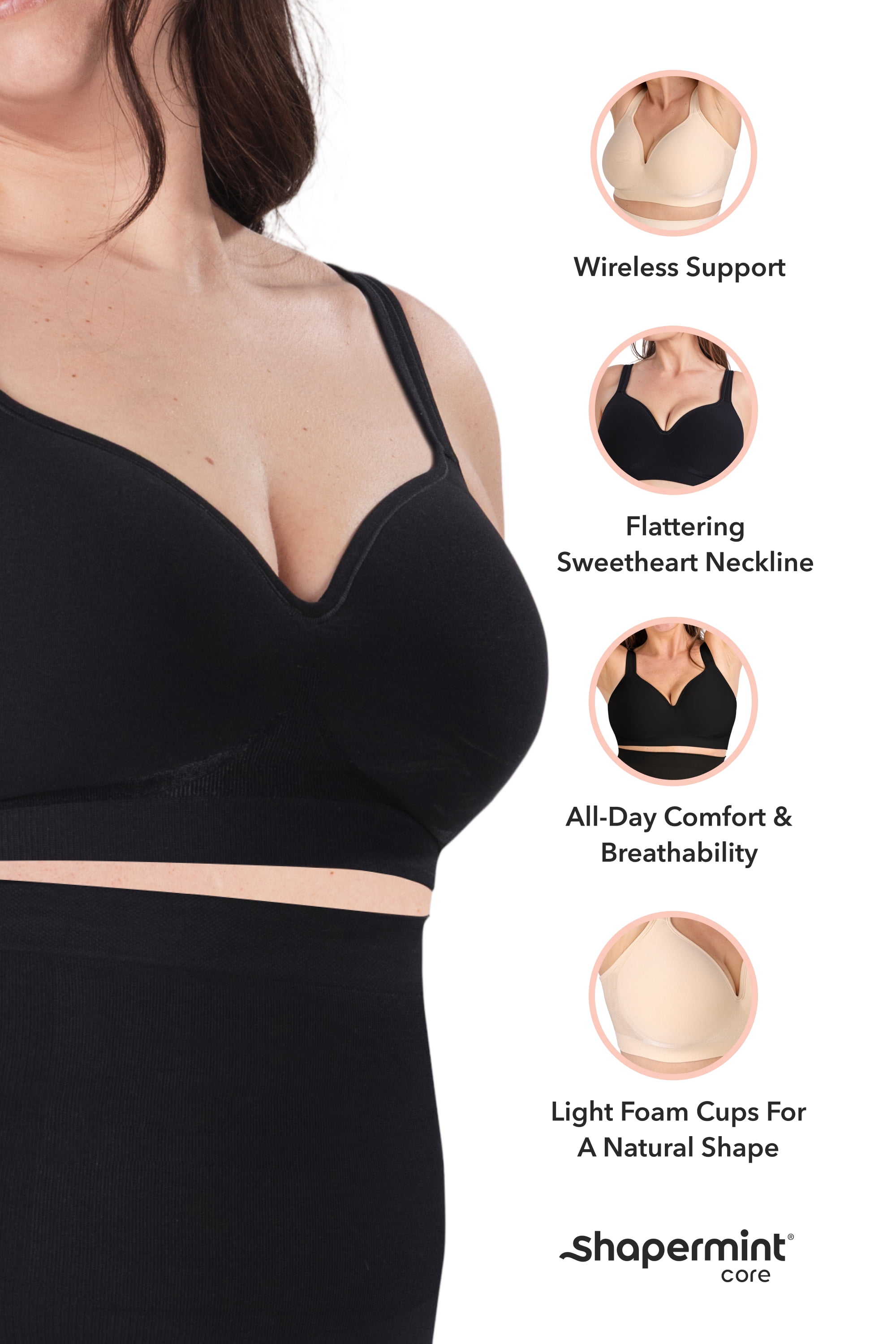 Shapermint Core Sweetheart Wireless Comfort Bra for Women – Everyday Lift & Seamless Fit with Wide Straps, Natural Shape Support, Sizes S–4XL