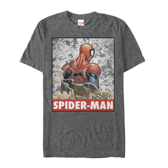 Men's Marvel Spider-Man Comic Poster Graphic Tee Charcoal Heather Small