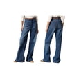 thumbnail image 3 of Womens Jeans High Waisted Straight Leg Baggy Boyfriend Jeans for Women Cargo Pants Deep Blue XL, 3 of 9