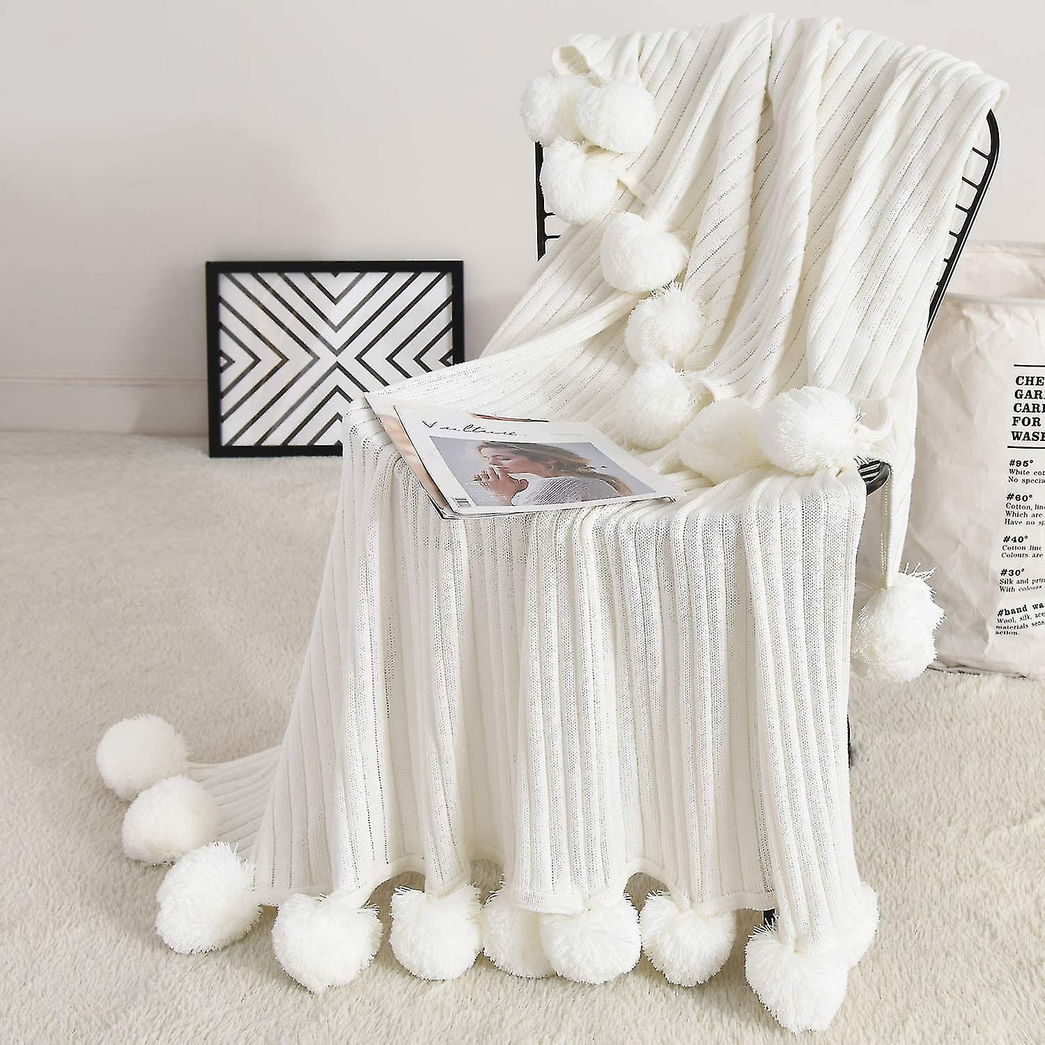 Natural pom pom throw hotsell