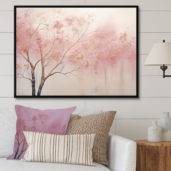 Designart "Pink And Gold Minimalist Forest II" Forest Floater Framed Canvas Wall Art