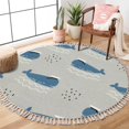 thumbnail image 3 of Ocean Beach Area Rugs Cute Whale ScandinavianMarine Animal Round Boho Area Rug Linen Carpet Playmat Washable Hallway Runner Mat for Nursery Kid Room Bedroom Decoration Children Gift 4ft, 3 of 5