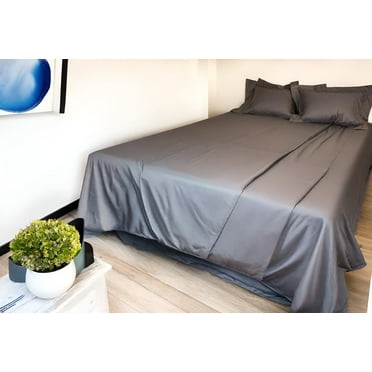 Silk Whisper 100% Long Staple Cotton Sheets for Queen Size Bed, Grey, Pillowcases with Pockets, 300 Thread Count,Cooling Fabric (4 pcs Queen Size Set,Quality LongStaple Cotton) Set, 15in deep Pockets