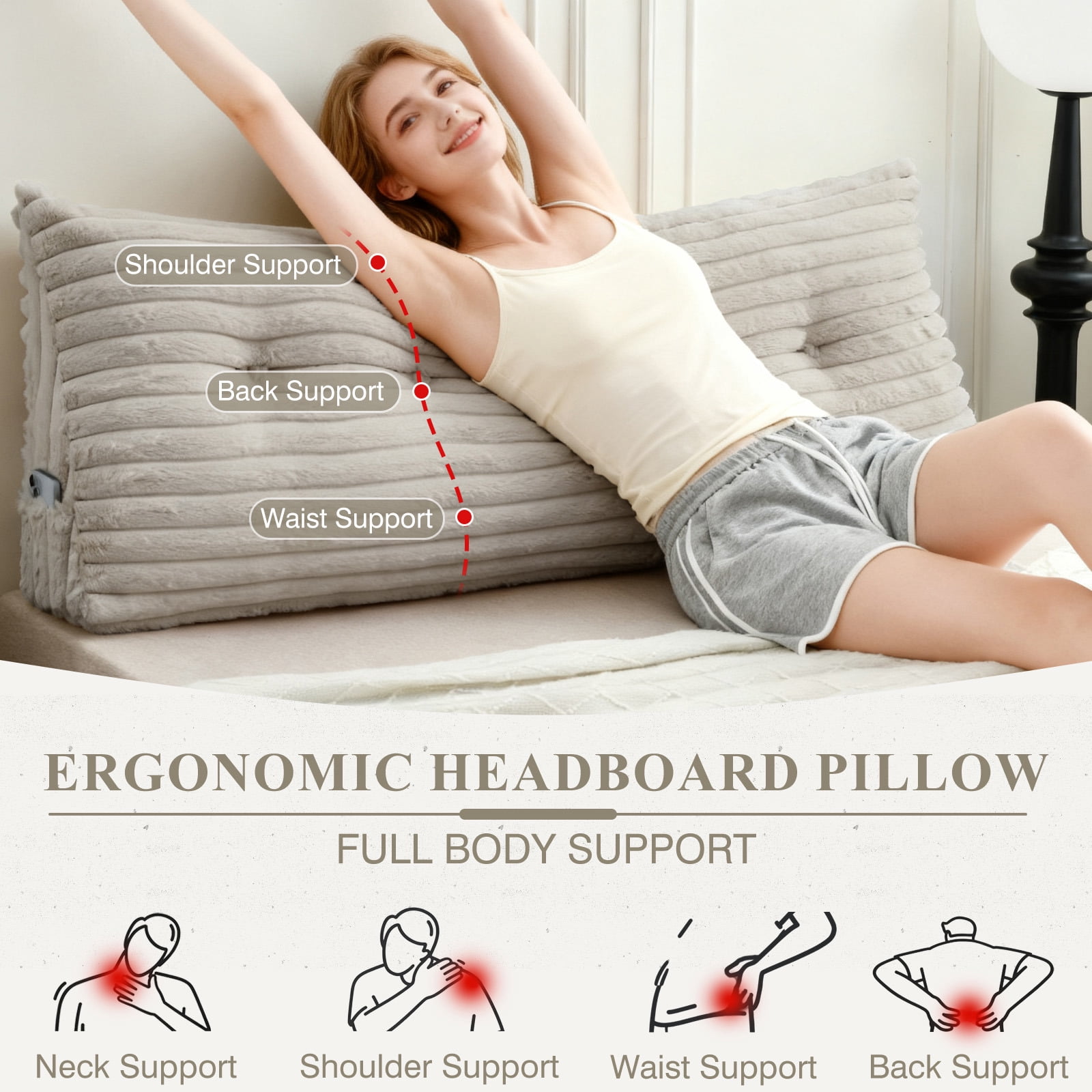 ANMINY Plush Headboard Pillow - 320 GSM Soft Fleece, High Elastic Pearl Cotton Filling, Versatile Sofa Backrest & Leg Pillow, Perfect Christmas/Housewarming Gift