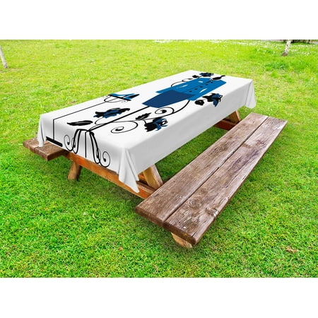 

Heels and Dresses Outdoor Tablecloth Mannequin in Tailor s Shop with Blooming Flower Retro Classical Decorative Washable Fabric Picnic Tablecloth 58 X 120 Inches Blue Black White by Ambesonne