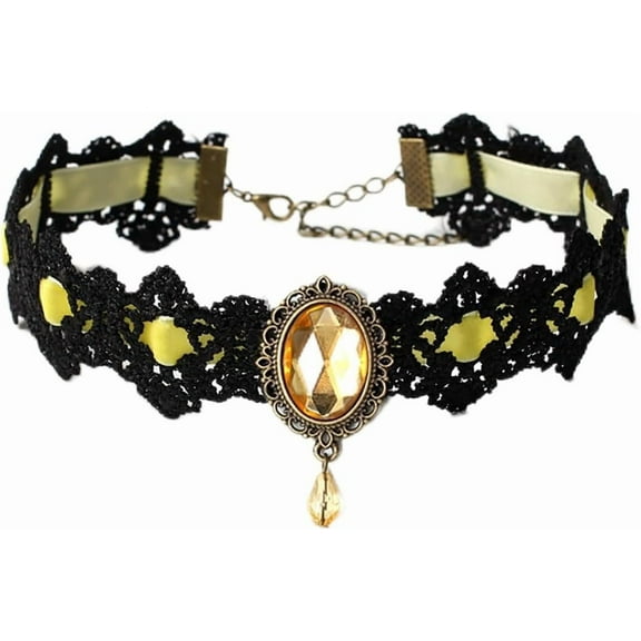 Gothic Lace Choker Necklace with Vintage Crystal Gems - Vampire Bat Design, Perfect for Halloween, Parties & Costumes