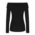 thumbnail image 3 of Oplxuo Womens Ruched Off the Shoulder Fitted Shirt Elegant Long Sleeve Pullover Tops Solid Fall Y2K Tight Going Out T Shirts, 3 of 4