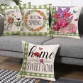 thumbnail image 2 of Flowers Throw Pillow Covers Green Spring Pillow Cover 18x18 Inch&nbsp;Bicycle Wreath Floral Farmhouse Pillow Cases Cotton Linen Set of 4 Home Sweet Home Buffalo Plaid Cushion Cover for Sofa, 2 of 6