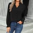 thumbnail image 4 of Blusa Color puro Manga larga Cuello en V Botones Tops casuales de moda para mujer Negro XL, 4 of 8