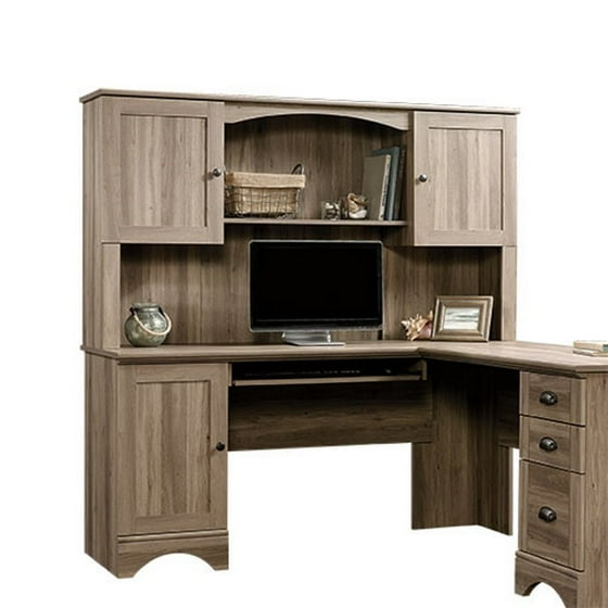 Sauder Harbor View Computer Desk and Hutch in Salt Oak