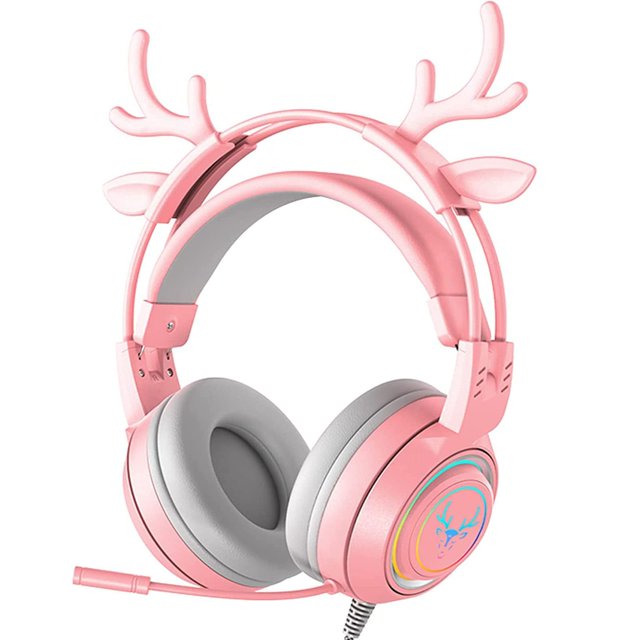Auriculares estéreo para juegos Atrasee para PS4, PC, Xbox One, PS5, control. Auriculares supraaurales con cancelación de ruido, micrófono, luz LED, graves envolventes y orejeras suaves con memoria pa