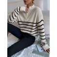 thumbnail image 3 of Women Striped Drop‑Shoulder Half Zip‑Up Knit Sweater, Loose Casual Long‑Sleeve Top, 3 of 6