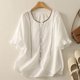 thumbnail image 2 of Vestidos Casuales Para Mujer, Blusas De Mujer De Moda Blusa de moda para mujer con botones bordados de lino sintético y cuello redondo y manga corta, 2 of 9