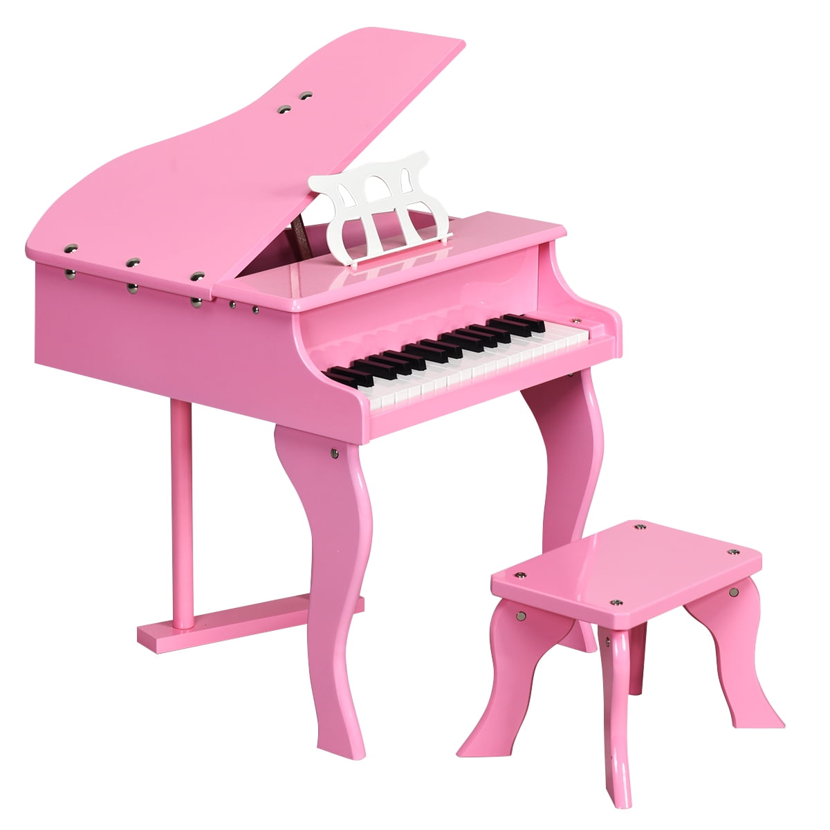 Pink Child Grand Baby Piano 30 Key Kid Bench Wood Musical toy Music Chair set 
