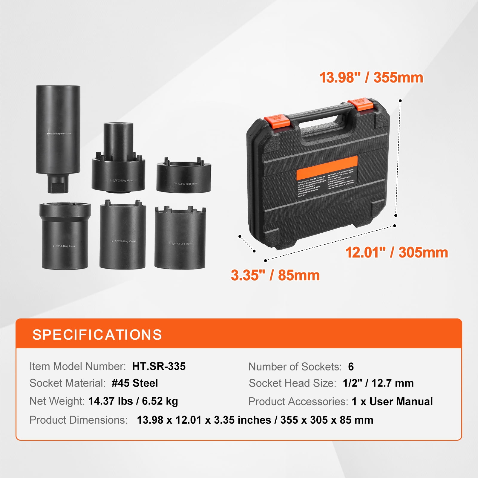 KFFKFF Axle Hub Nut Socket Set, 6 Pcs, 1/2 inch Drive, Compatible with Toyota, Ford, GM, and 4WD Vehicles, Includes Storage Case for Easy Axle Nut Removal