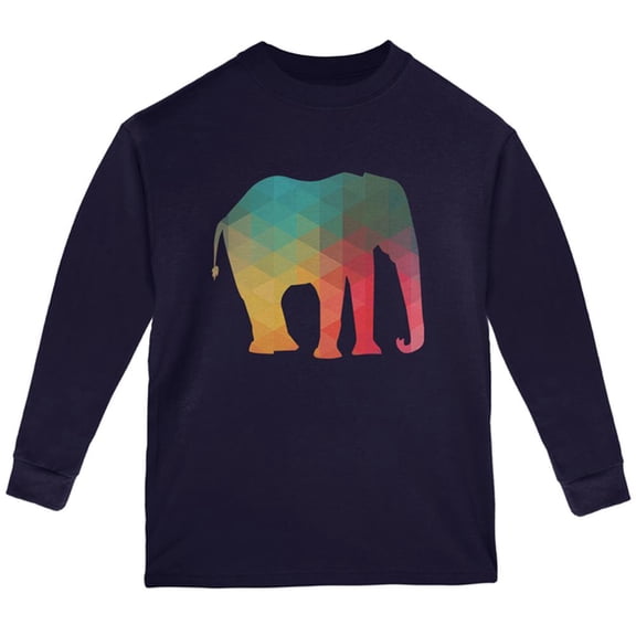 Elephant Geometric Youth Long Sleeve T Shirt Navy YSM