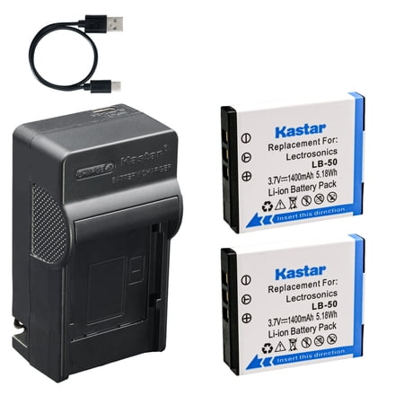 Kastar 2-Pack Battery and AC & USB-C Charger Compatible with Lectrosonics LB-50 for SSM Transmitter IFBR1B Receiver Bodypack Audio Systems