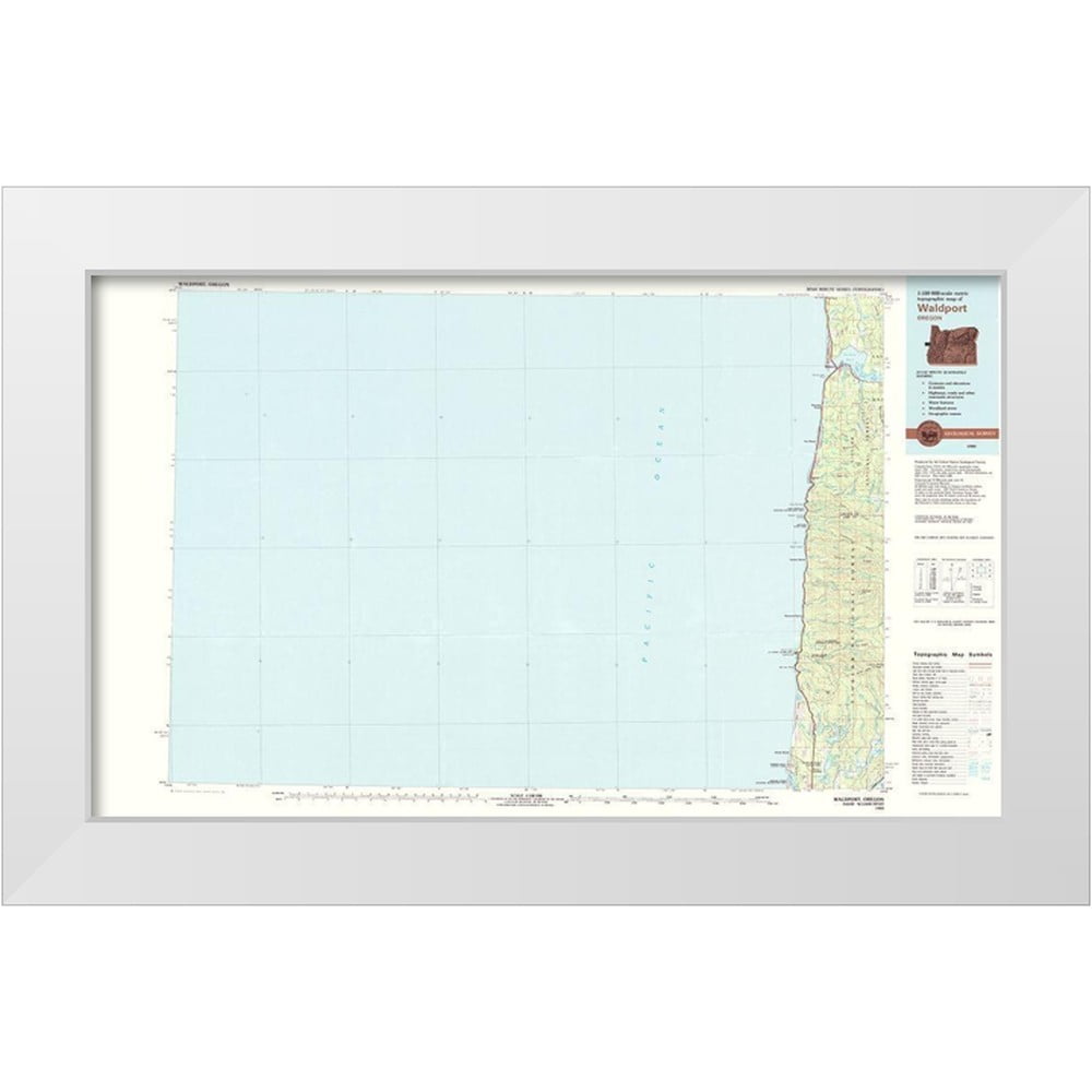 USGS 24x16 White Modern Wood Framed Museum Art Print Titled - Waldrop Oregon Quad - USGS 1980