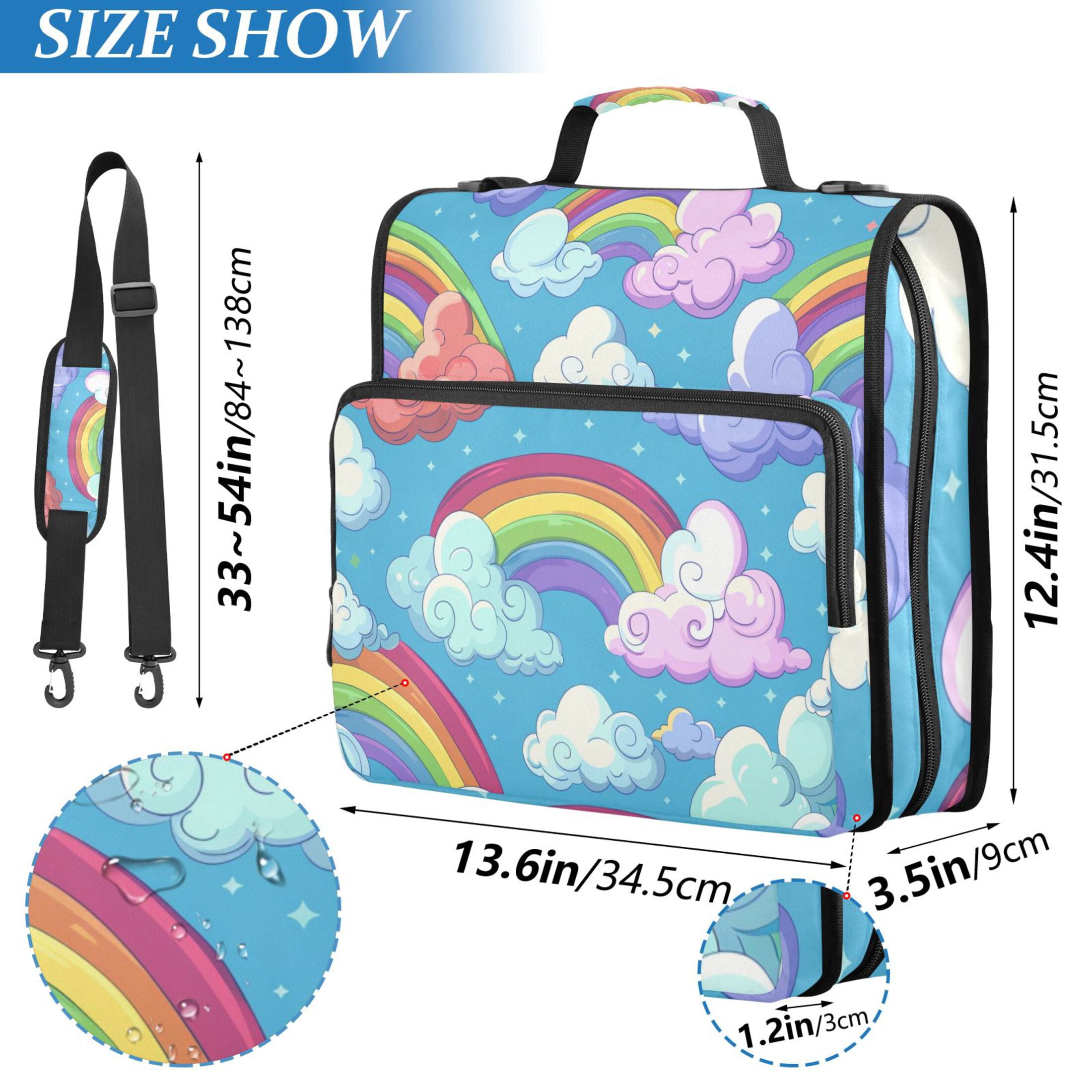 3 Ring Zipper Binder with Shoulder Strap Waterproof Trapper Keeper 2 Inch D-Ring 500 Sheets Capacity Cartoon Rainbow and Cloud