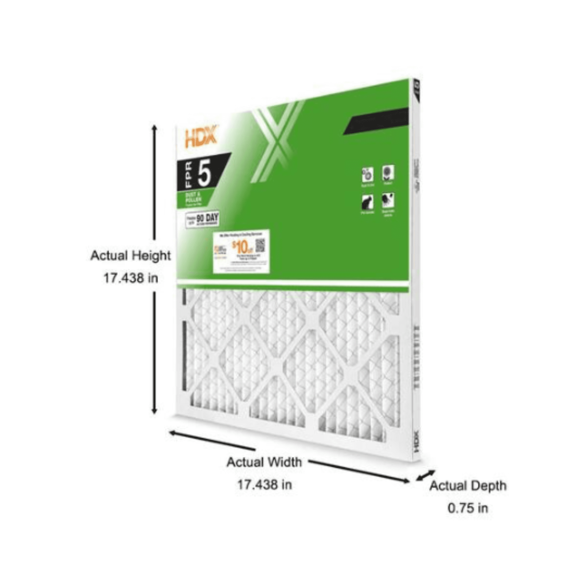 17.5 in. x 17.5 in. x 1 in. Standard Pleated Furnace Air Filter FPR 5, MERV 8 (3-Pack)