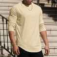 thumbnail image 2 of Fgnfyis Men's Long Sleeve Solid Color Shirt Short Sleeve Crew Neck Beach Top Vintage T Shirt for Men Mens Tops Khaki L, 2 of 9
