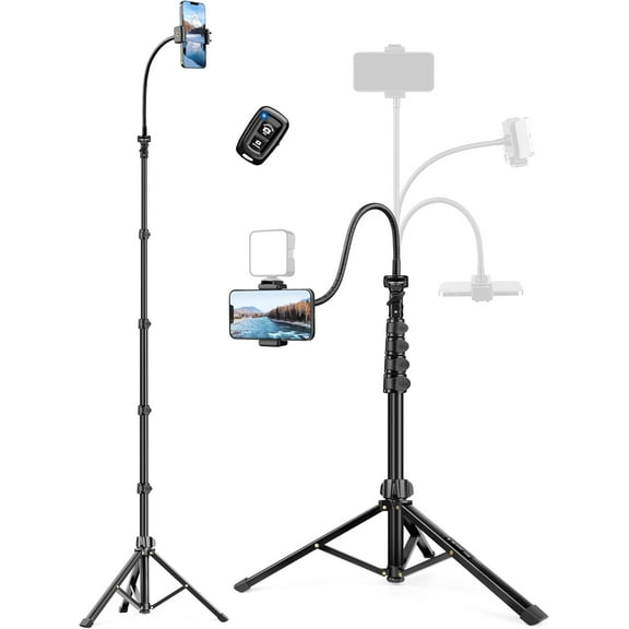 A house of tools Phone Tripod Stand, 85" Tall Cellphone Tripod for iPhone with Gooseneck Remote, Flexible Portable Phone Stand for Recording, Compatible with iPhone 14 13 12 pro Android Camera
