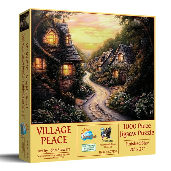 SUNSOUT INC - Village Peace - 1000 pc Jigsaw Puzzle by Artist: John Stewart - Finished Size 18" x 24" - MPN# 77157