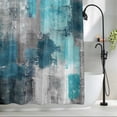 thumbnail image 2 of Teal Gray Block Fabric Shower Curtain Abstract Art Washable Shower Curtains for Bathroom, Waterproof Bath Curtain with Hooks Home Decor 36x72in, 2 of 8