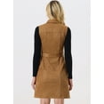 thumbnail image 3 of Vestido de gamuza sintética para mujer con cuello vuelto y lazo en la cintura sin mangas con botones y minivestido marrón XS, 3 of 6