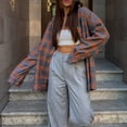 thumbnail image 4 of Erwazi Women Plaid Button Down Shirts Long Sleeve Shacket Jacket Fall Blouses Tops, 4 of 8