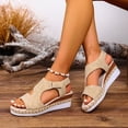 thumbnail image 3 of Espadrilles for Women Peep Toe Wedge Sandals Lightweight Cutout Soft Leather Slingback Wedges Heels Khaki Size 6, 3 of 7