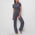 thumbnail image 2 of Zekutng Two Piece Sets for Women Solid Color Round Neck Short Sleeved with Bandage Elastic Waistband Long Pants Casual Sports Suit,Sizes S-2XL, 2 of 6