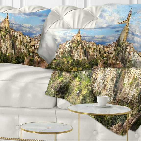 Designart Toffia Hilltop Village Italy - Landscape Printed Throw Pillow - 12x20