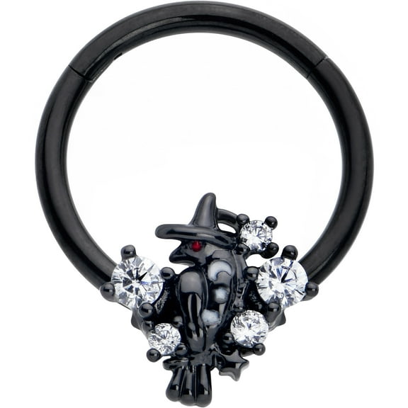 Body Candy 16G 316L Stainless Steel Black Hinged Segment Ring Seamless Cartilage Nipple Ring Raven Witch Nose Hoop 3/8