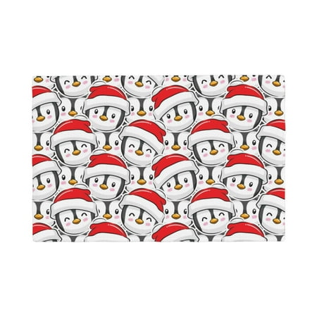 

Table Placemats Set of 4 - Cute Christmas Hat Penguin 12x18 In Faux Linen Double Heat Resistant Place Mats Cloth Indoor/Outdoor Placemats Washable Table Mats for Dining Kitchen Party