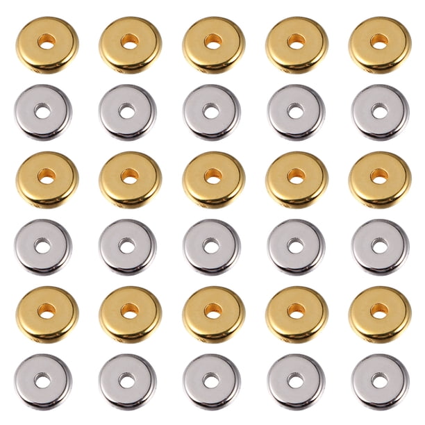 GAXIRE 80 cuentas espaciadoras redondas planas de 6 mm para hacer pulseras, collares, pendientes y joyas. Dijes de disco sueltos para manualidades.