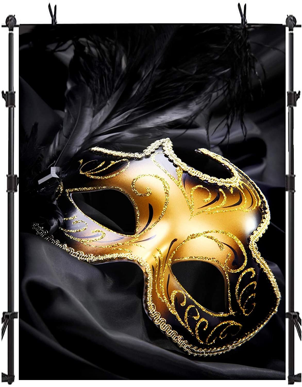 Masquerade Backdrop for Party, 5 x 6.5 ft Golden Mask Backdrop, Mask ...