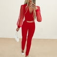 thumbnail image 3 of TNOBHG Jumpsuit Women Jumpsuit Rose See-through Mesh Chain Decor Slim Fit V Neck High Waist Solid Color Formal Commute Style Long Ankle-length Jumpsuit, 3 of 8
