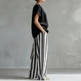 thumbnail image 4 of Textilo Sets 2 Piece Outfits for Women Cotton Linen Striped Shirts Pants Short Sleeve Wide Leg Set Loose-Fit Summer Travel Vacation Fashion Wear,Black XL, 4 of 5