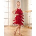 thumbnail image 6 of IDOPIP Kids Girls 1920s Flapper Dress Tassels Sequins Fringe Latin Dance Dress 1920s Gatsby Halloween Party Ballroom Dance Costumes 10-11 Years Red, 6 of 7