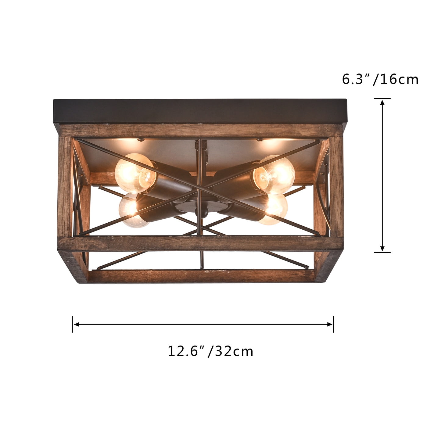 Aiwen Retro Square Caged Flush Mount Ceiling Lamp Vintage Light Fixture