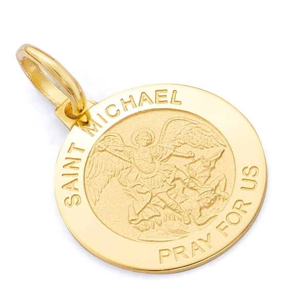 14k Genuine Yellow Gold Religious Saint Michael Medal Charm Pendant