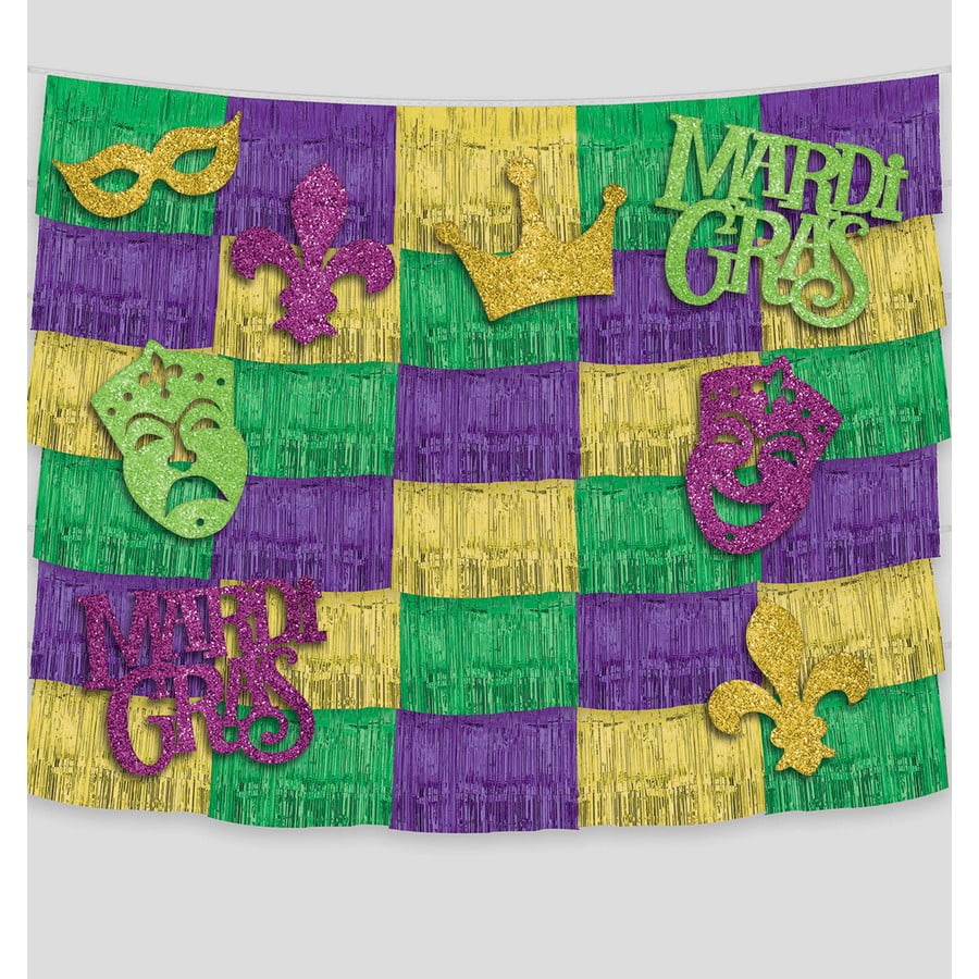 Various Mardi Gras Fringe Backdrop w/ 14 Cutouts Cardboard